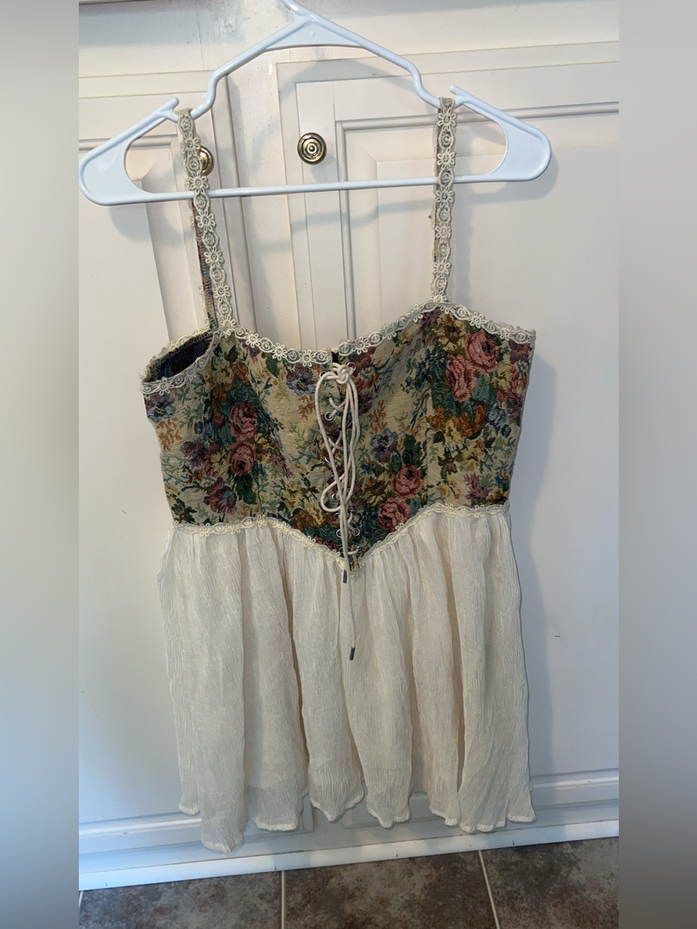 Cider Floral Tapestry Corset Lace Up Babydoll Top / Mini Dress Cottagecore Size - Picture 2 of 5